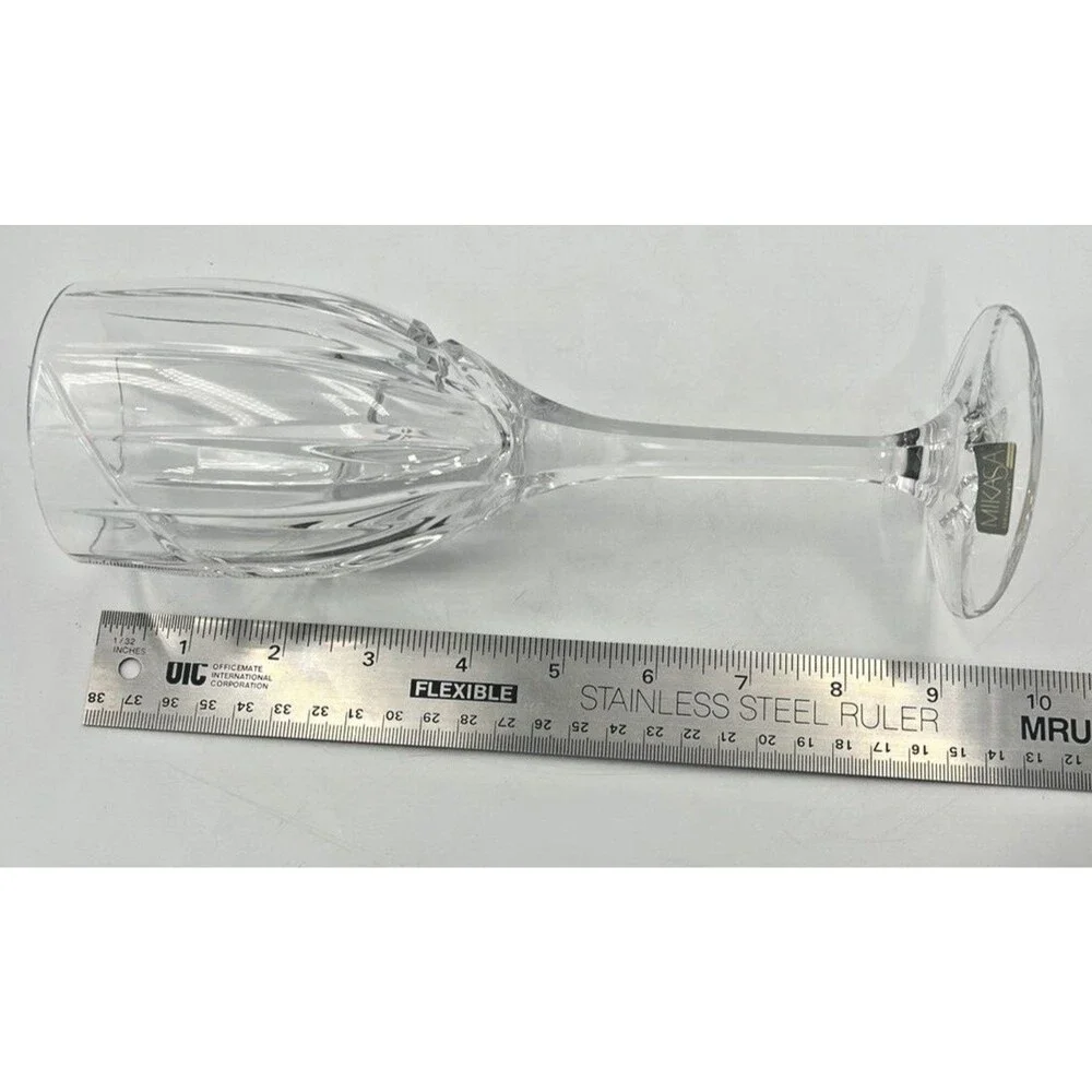 4 Vintage Mikasa Wine Goblets Uptown Crystal Glasses Vertical Cut Swirl Clear 9